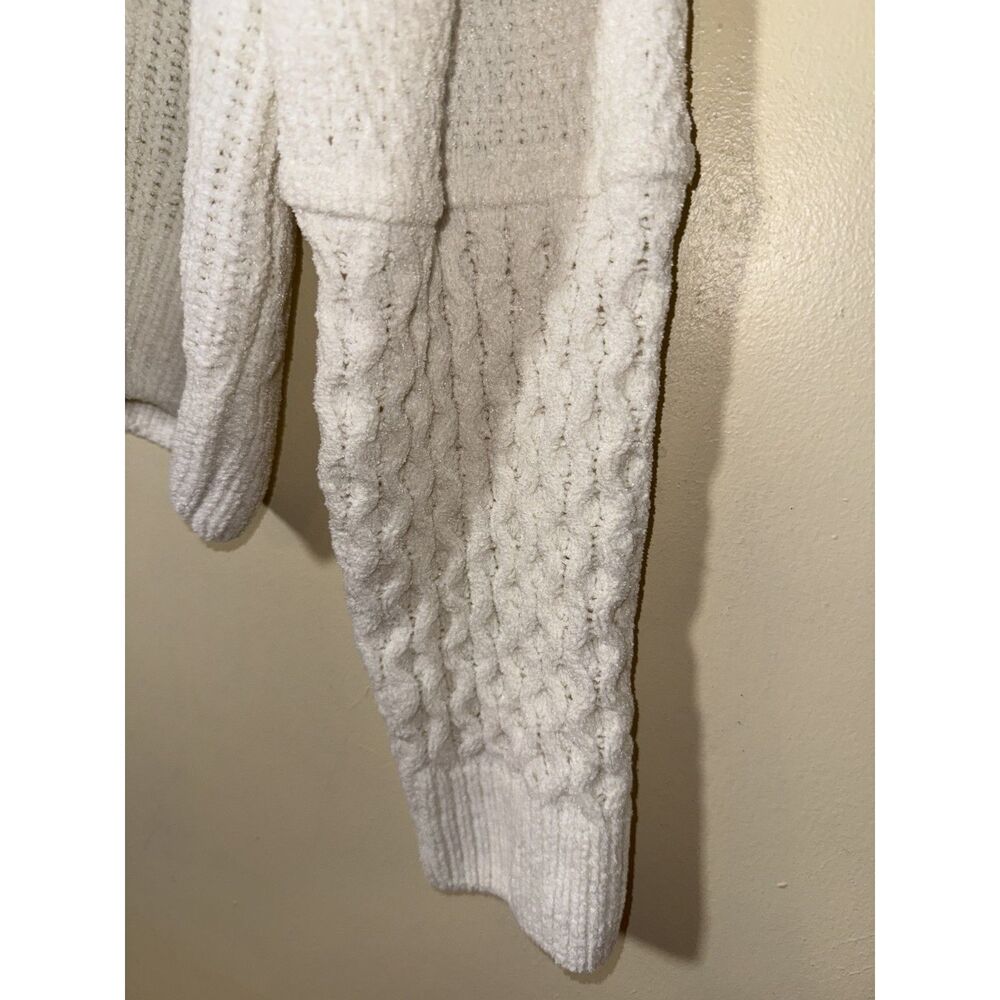 Pink Rose Ivory Patchwork Cable Knit Cropped Mock Neck Sweater Medium - Picture 4 of 8